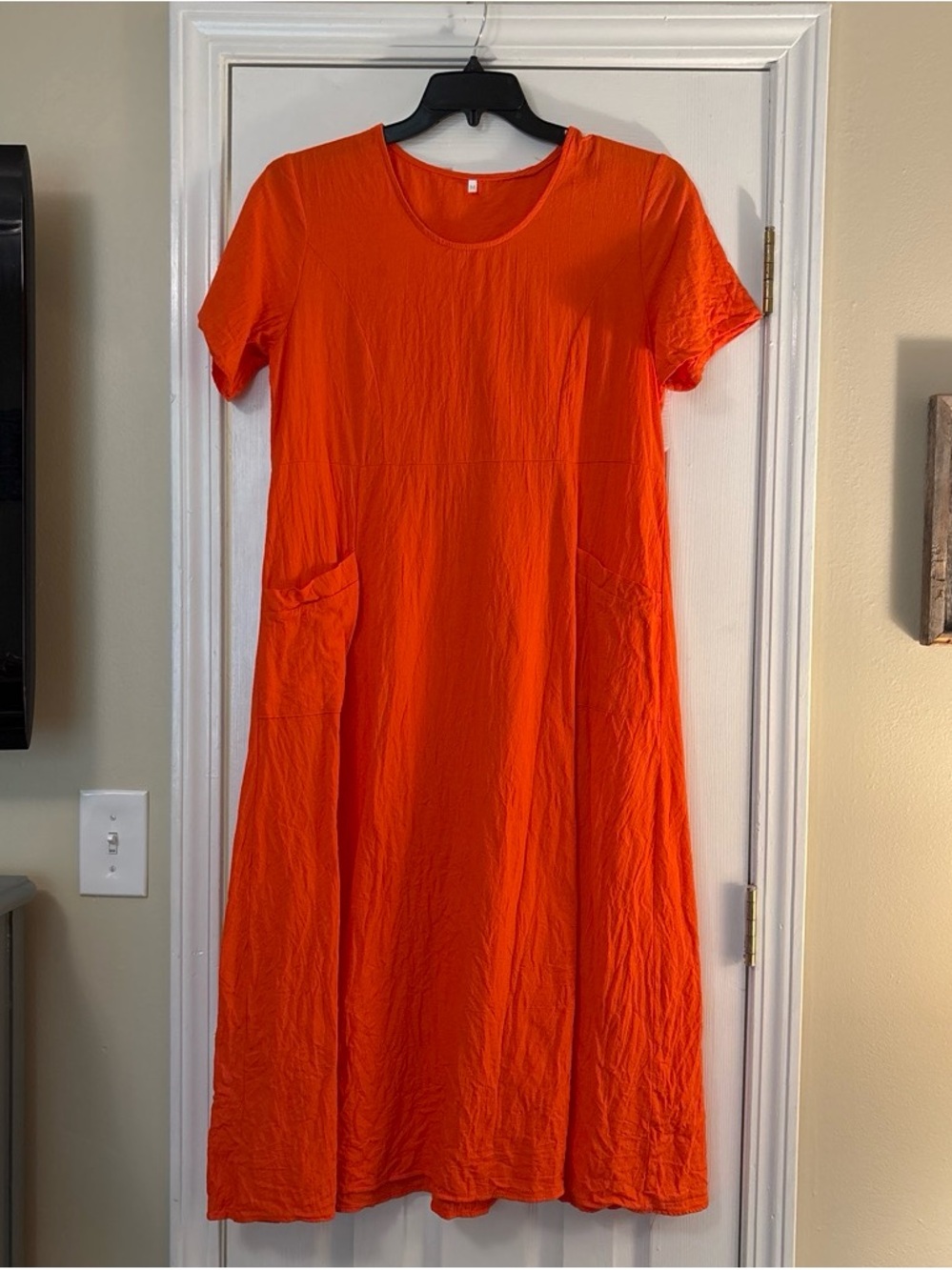 Amazon Bright Orange Short-Sleeve Maxi Dress with Pockets